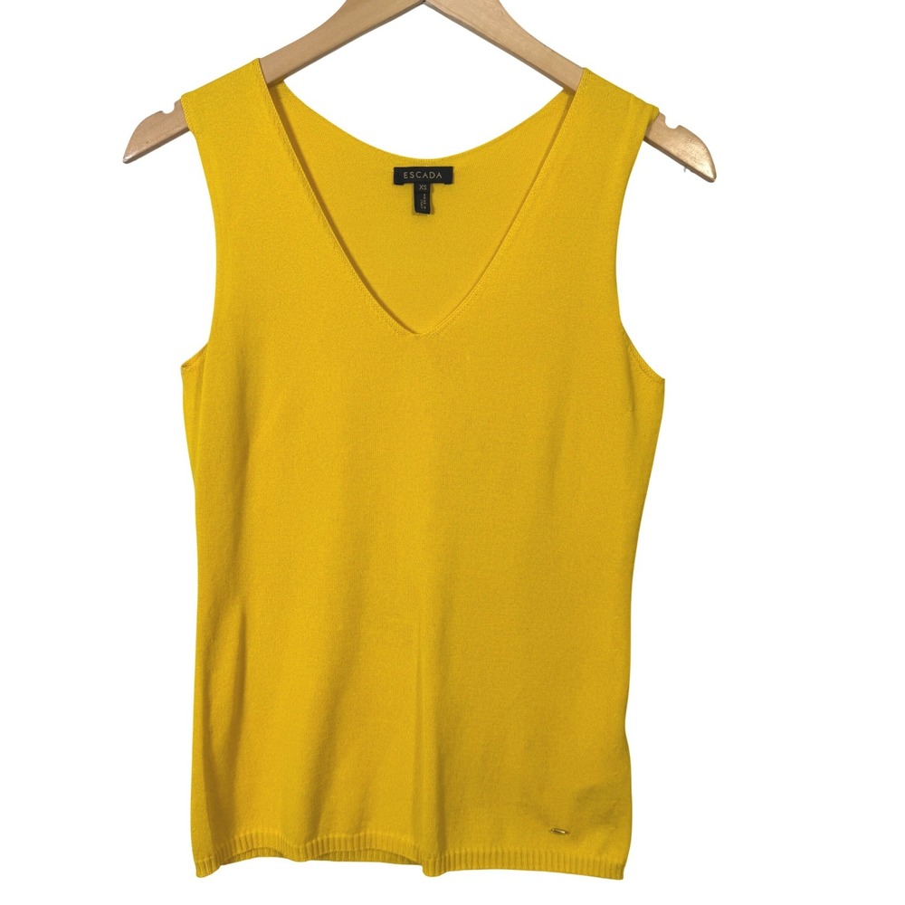 Escada Womens Tank Top XS Sunflower Yellow V-Neck Knit Made in Italy